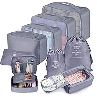 Travel Packing Cubes for Suitcase Binteng 9 PCS Travel Luggage Organiser Set Durable Travel Essentials Bags for Clothes Shoes Cosmetics Toiletries (Grey)