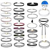 Uniqhia Leather Chain Necklace for Women Girls Choker Tassel Necklace Velvet Length Adjustable (30PCS)