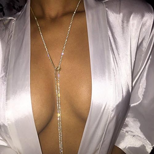 khime Fashion Women Jewelry Bling Crystal Rhinestone Long Chain Tassel Choker Necklace