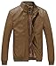 WenVen Men's Stand Collar Fleece Lined Bomber Faux Leather Jacket