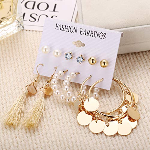 36 Pairs Fashion Earrings Set with Tassel for Women Girls Gold Cross Dangle Leaf Earrings Bohemian Acrylic Hoop Stud Earrings for Birthday/Party/Dinner/Christmas - Thumbnail 2