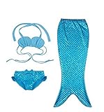Tessy Apparel Little Girls 3 Pcs Mermaid Tail Swimwear Swimsuit Bathing Suit Toddlers Mermaid Bikini Set Princess Mermaid Costume