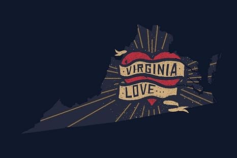 Amazon Com Virginia Love Heart And State Outline Contour 105884 24x36 Giclee Gallery Print Wall Decor Travel Poster Wall Art