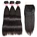LONG YAO Brazilian Straight Virgin Hair 3 Bundles With Free Part Lace Closure 7A 100% Unprocessed Remy Human Hair Extensions Natural Color