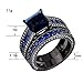 JunXin Two Pieces Black Gold Bridal Wedding Set Princess Cut Sapphire Blue Main Stone Size5-11