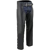 Milwaukee Leather Men's Black Premium Leather Fully Lined Motorcycle Chaps w/Front Coin Pocket ML1115