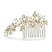 Mariell Handmade Brushed Gold and Ivory Pearl Wedding Comb - Crystal Jeweled Bridal Hair Accessory