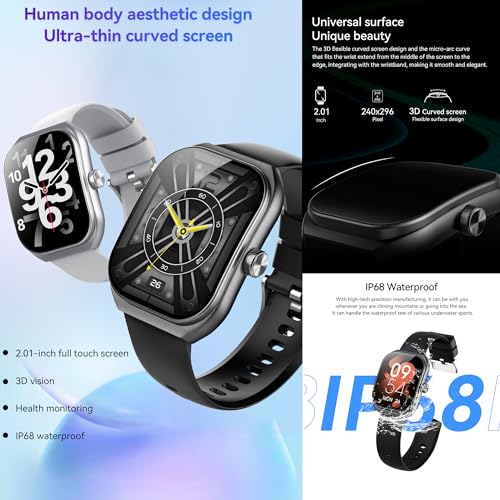 MYSHUN Reloj Inteligente Mujer con Llamadas, 2,01 Pulgada Smartwatch Hombre Deportivo con Podometro Pulsometro SpO2 Sueño Presion Arterial Actividad IP68 Reloj Digital para iOS Android (Negro)