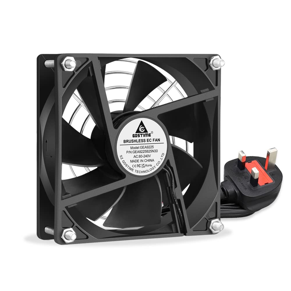GDSTIME 92mm Fan 240V AC EC 220V 230V Computer Server Box Fan 92mm x 25mm Dual Ball 2400 RPM 53.6 CFM Axial Case Fans for Chassis Server Cabinet Replacement
