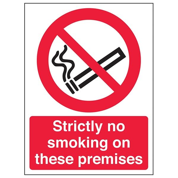 V Safety Prohibition No Smoking - Strictly No Smoking On These Premises - 300 X 400MM Safety Sign With Snap Frame