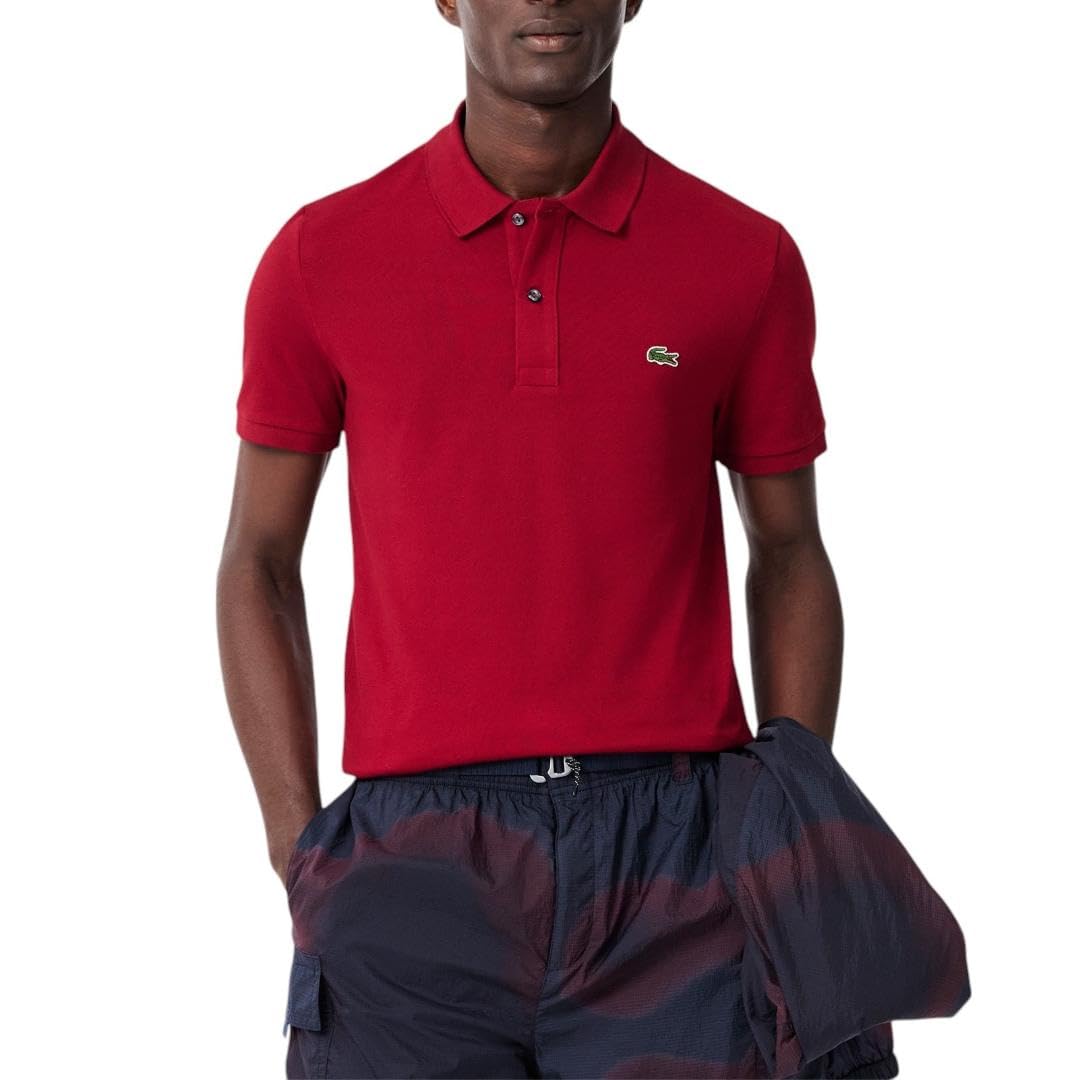 Lacoste Mens Men’s Short Sleeve Classic Pique Polo Shirt, Bordeaux, Large