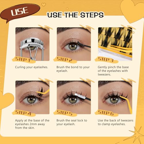 QUEWEL Fairy False Eyelashes Extension Manga Mix 10-18 mm DIY Eyelash Extension Kit with Lash Bond and Seal, False Eyelashes Tweezers for DIY Natural (FD-Manga Kit)