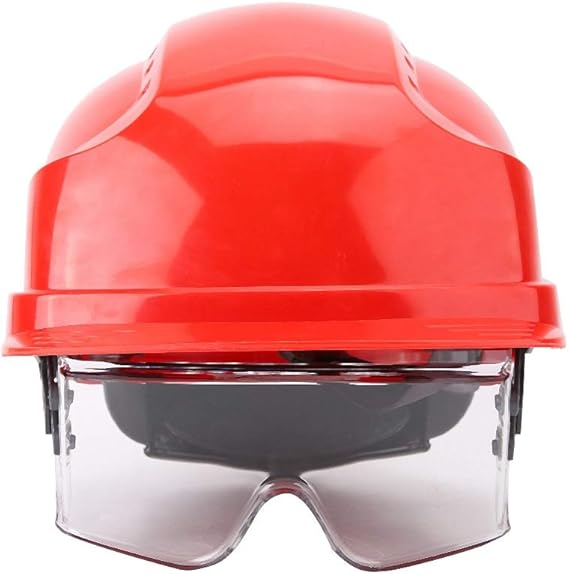 Amazon.co.jp バイザーヘルメット 保護メガネ付きヘルメット ゴーグル安全帽(レッド) DIY・工具・ガーデン