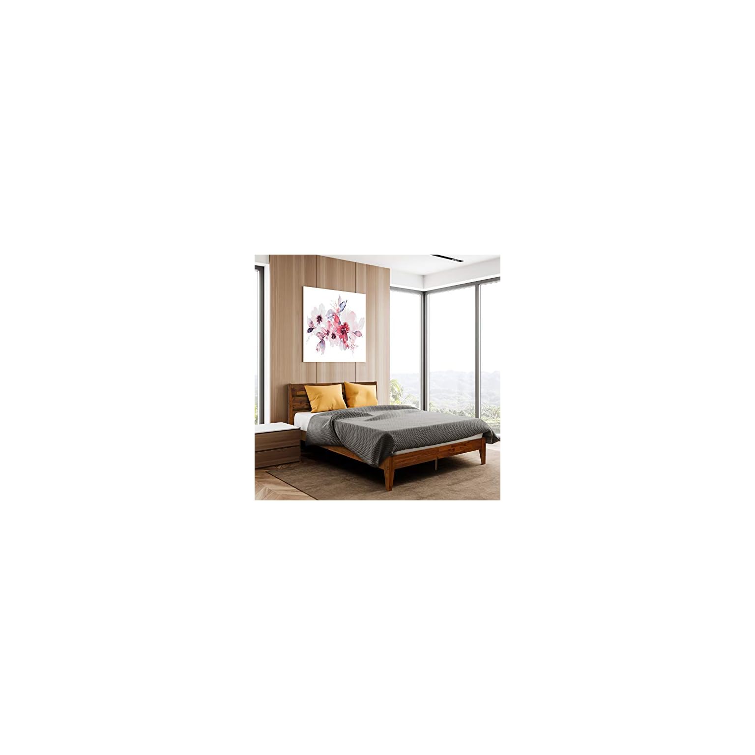 Acacia Emery 14 Inch Wood Platform Bed Frame with Headboard, Queen