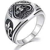 Thai Silver Gothic Skull Ace of Spades Rings For Men Women,Adjustable Vintage Skull Ace Poker Playing Card Open Biker Band Ring For Men,Women Punk Motorcycle Knuckle Ring Jewelry