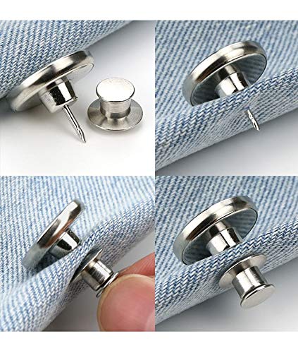 Silver Color 2sets Tool Free Jean Button Replacement snap Buttons Metal Flat Adjust Button