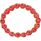 Involsionary Halloween Punk Skull Head Turquoise Beaded Bracelet Gothic Colorful Skeleton Stone Bead Elastic Bracfelet with Gift Card for Women Men Hip Hop Halloween Party Jewelry Gift