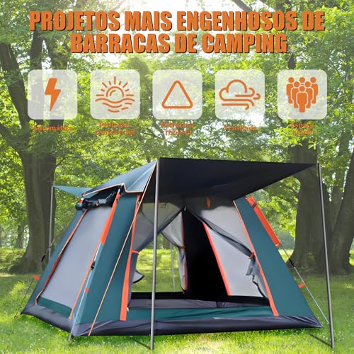 Tenda de Camping, 4-6 Pessoas Barraca de Camping Pop-up Automática, com 2 Janelas Mosquiteiro e Foyer Integrado, Barraca de Automática Tenda Dome, 240 x 240 x 155 cm