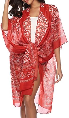 LouKeith Womens Kimono Beach Wear Cover Up Swimwear Cardigan Chiffon Floral Print Bikini Swimsuit Coverup