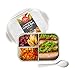 Bento Box Lunch Container, 3 Compartment Food Box for Meal Prepping, Reusable Meal Prep Container with Spoon & Grey Lid, Food Prep Lunchbox for Kids & Adults, Divided Food Storage Container with Lid