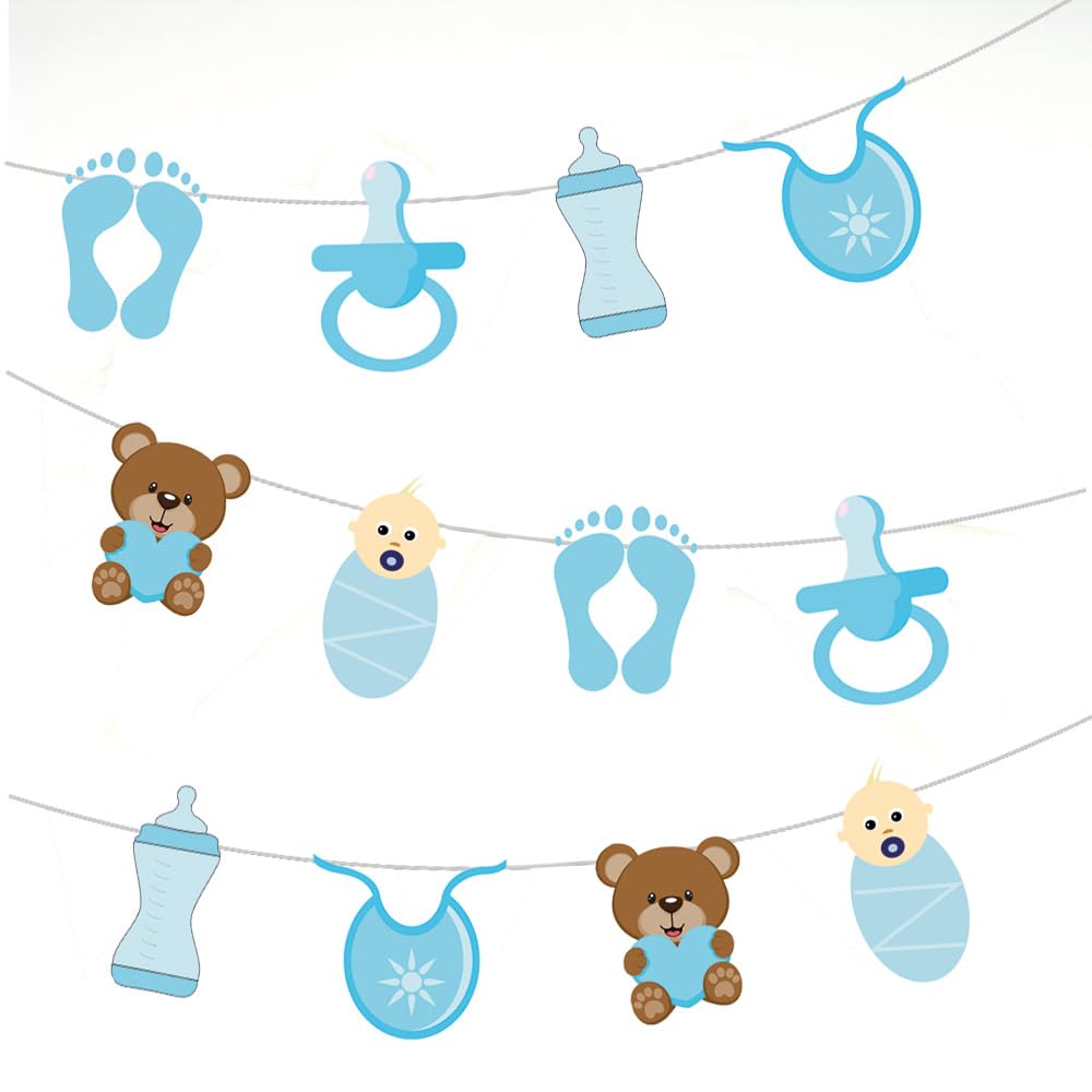 AK Giftshop Baby Girl or Boy Blue Baby Shower Gender Reveal Christening Bunting Party Decorations - 12pcs / 2.5m Ribbon