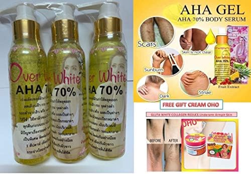 120G.X3 ฺBottle Body Skin Over White AHA 70% Serum AHA White Lightening-Bleaching-Dark-Speed-White White Remove Dead Skin Cells AHA Clear Dark whiteing,Rough Skin Bikini,whitening with Collagen