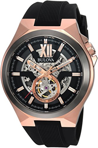 Bulova Men's Automatic Stainless Steel and Silicone Casual Watch, Color:Black (Model: 98A177)