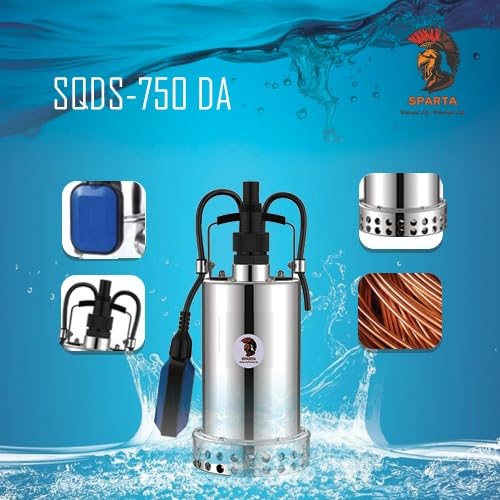 Sparta SQDS-750DA, 1.0 HP Sumbersible Clean Water Pump | Pure Copper Motor Suitable for Cleaning Water Tank |AISI304 SS Pump Body with Technopolymer Impeller| Automatic Operation| 2