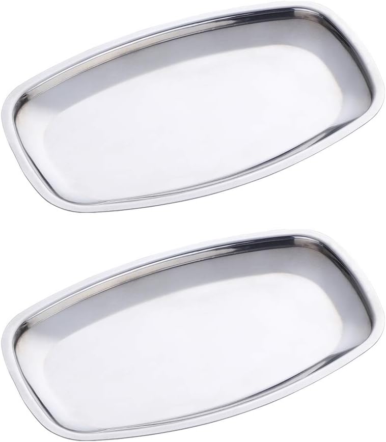 Buyer StarSilver 2PCS 7.12inch Stainless Steel Square Tray Fruit Trays Storage Tray Dish Plate Cosmetics Jewelry Decorative Organizer