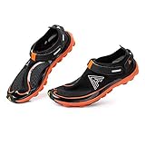 Water Shoes, YIZER Men Women Super Lightweight Breathable Mesh Aqua Shoes for Swim Walking Lake Beach Boating (10 US Women/8.5 US Men, Black Orange)