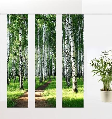 gardinen-for-life Flächenvorhang Birkenwald Set, 3 Frühlings - Schiebevorhänge, Jew. Gr.60x245 cm