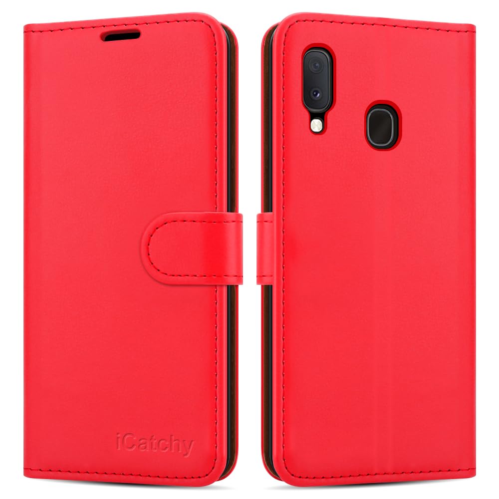For Samsung Galaxy A20e Case Wallet Book [Stand View] Card Case Cover Magnetic Closure [Kickstand] Full Protection Premium Leather Folio Case Compatible with Samsung Galaxy A20E Phone Cover (Red)