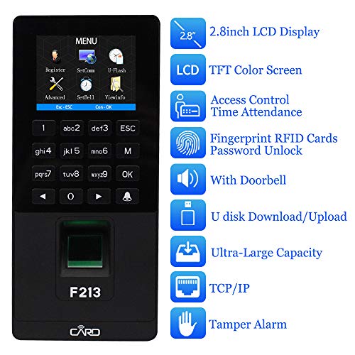 LIBO Biometric Fingerprint Recognition RFID Access Controller Time Attendance Machine Employee Checking-in Payroll Recorder TCP/IP/USB,10pcs 125KHz Keyfobs (F213)