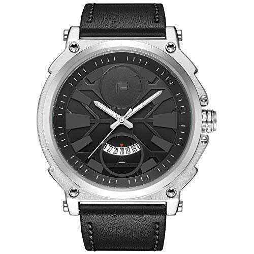 FAERDUO Men's Big Face Watches Heavy Metal Style Mens Watch Fashion Mens Casual Sports Unique Design Quartz Leather WatchWhite Black