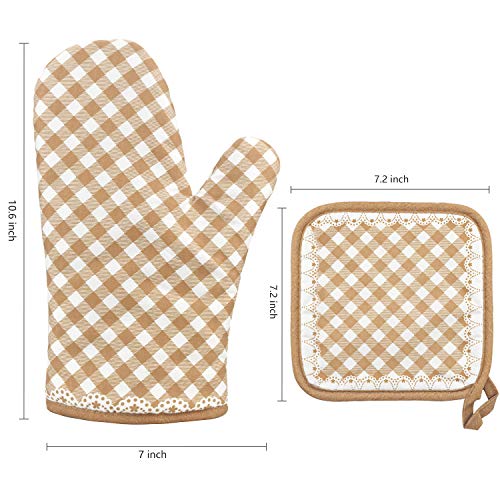 Vakoo Oven Mitts and Pot Holders Sets - Heat Resistant Potholders and Oven Mitts Soft Cotton Lining with Non-Slip Surface for Safe BBQ Cooking Baking Grilling (4-Piece Set,Mesh Beige) - Thumbnail 6