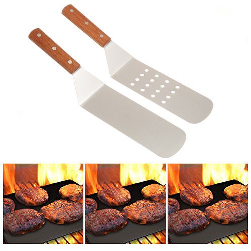 Ifavor123 Set of 2 Grilling Spatulas for BBQ Use Indoor Outdoor Stainless Steel Grill Cooking Turners - Thumbnail 3