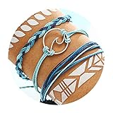 17mile Wave Braided Rope Bracelet Set Handmade Waterproof Wrap Bracelet for Woman Kids
