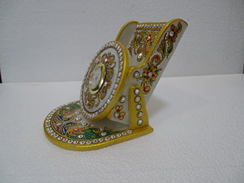 Indian Art Decorative Handicraft Makrana Marble Mobile Pen Stand With Clock Handmade Showpiece Home Décor Item