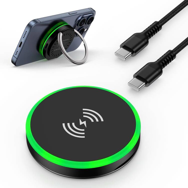 Magnetic Wireless Charger, 15W Apple MagSafe Charger for iPhone 16 Pro Max/16 Pro/16 Plus/16/15 Pro Max/15/14/13/12, AirPods 4/3/2, Fast Wireless Charging Pad Phone Charging Stand-Black