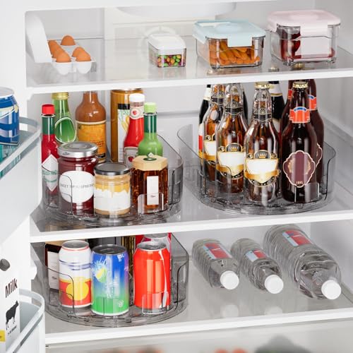 Turntable Organiser for Fridge, 360°Rotating Spice Racks Clear PET Lazy Susan Spice Rack, Revolving Condiment Holder for Easy Kitchen Storage and Shelf Organization, 33x7.3×21.5cm