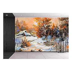 Rural Winter Landscape - Removable Wall Mural | Self-Adhesive Large Wallpaper - 66x96 inches