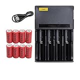 CR123A Rechargeable Battery And 4-Slots Universal Battery Charger, Veeki 16340 RCR123A 3.7V 650mAh Protected Li-ion 16340 Batteries 8Packs for High Drain Device (8 Battery+4S Charger)