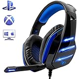 Beexcellent Gaming Headset for PS4 Xbox One PC, Noise Reduction Crystal Clarity 3.5 mm Professional Game Headphones with Microphone for Laptop Tablet Mac ... (Blue)