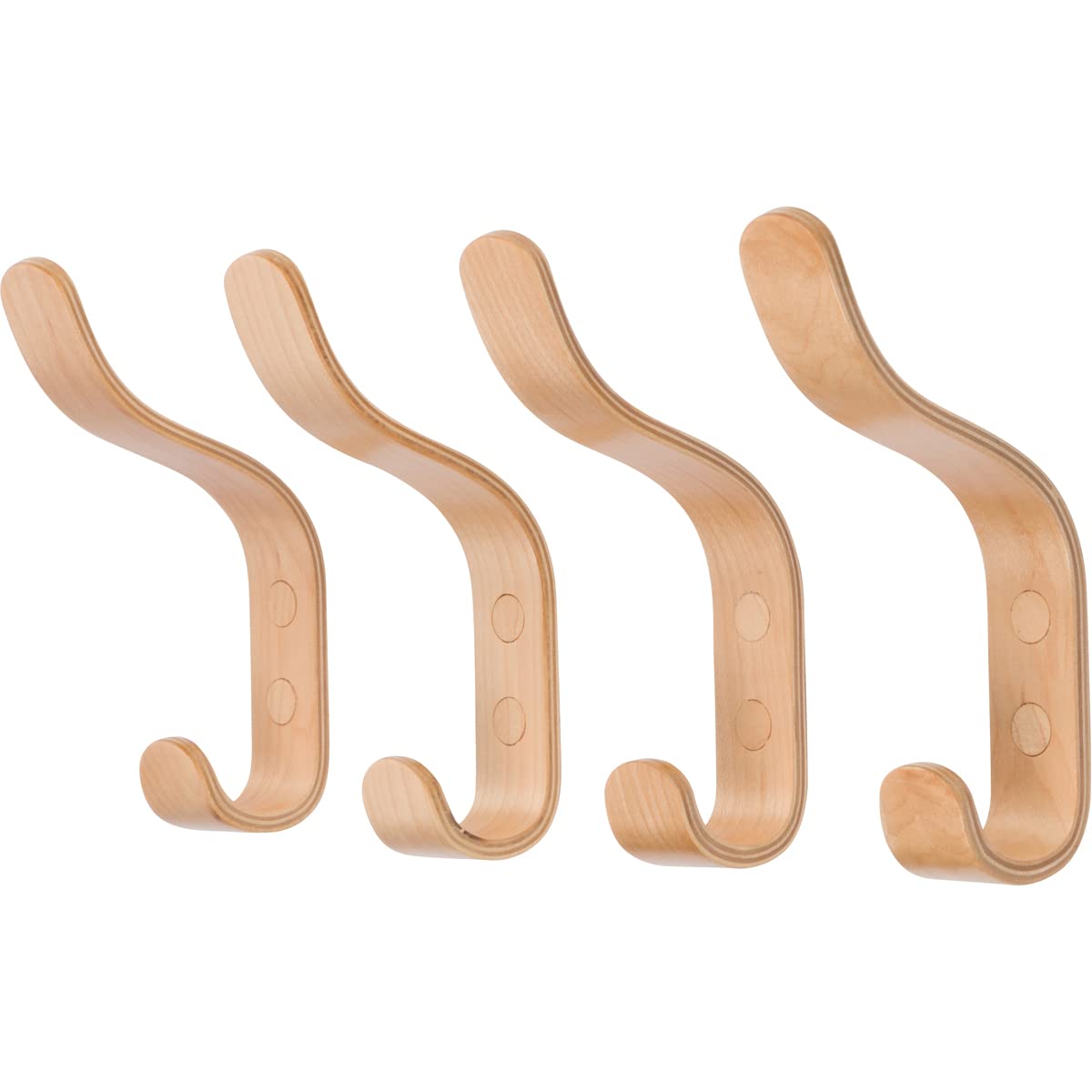 waveply Plywood Wall Hooks Set of 4 Wood Coat Hooks Hanging Clothes Hats Robes Towels Maple Wooden (Maple)