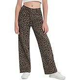 EXARUS Girls Wide Leg/Flare Jeans Bow Embroidery/Leopard Print Denim Pants with Pockets Casual for Kids 6-14Y