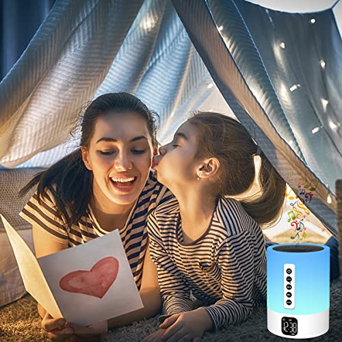 Night Light Bluetooth Speaker, White Noise Machine, Touch Bedside Lamp with Alarm Clock for Kids, Multi-Color Bedroom Table Lamp Xmas gifts for her Gifts for Teenage Girls Boys Teens Women Boyfriend