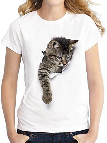 Dihope Shirt Graphic Cat Print Casual Cotton Blend Short Sleeve T Shirts For Women Crewneck