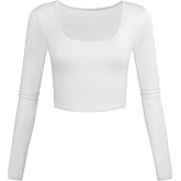 Lightweight Square Neck Crop Tops Long Sleeve Slim Fit Basic Shirts for Women
