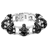 Oidea Mens Stainless Steel Vintage 16MM Large and Heavy Skull Charm Bicycle Chain Biker Bangle Bracelet,Silver, Gold, Black Tone, 7.2 Inch