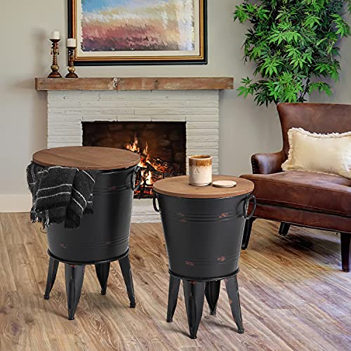 Rustic Storage Farmhouse Accent Side Table, Antique Galvanized Metal